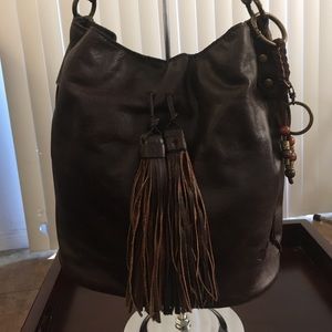 Patricia Nash brown leather bucket hobo bag